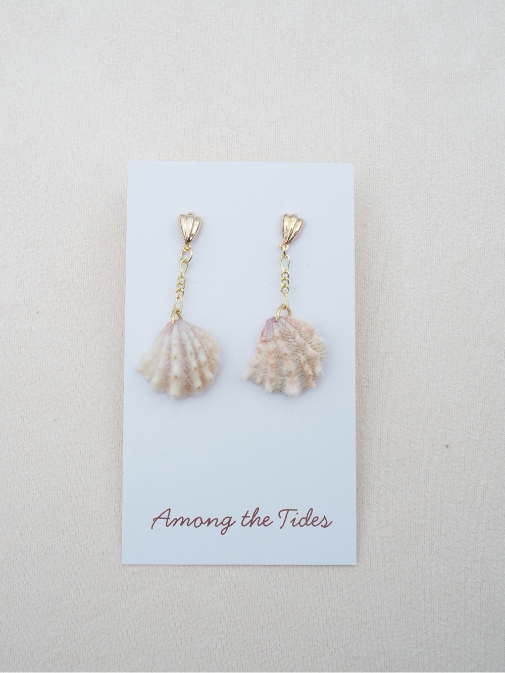 Gold Shell Drop Earrings in Cream